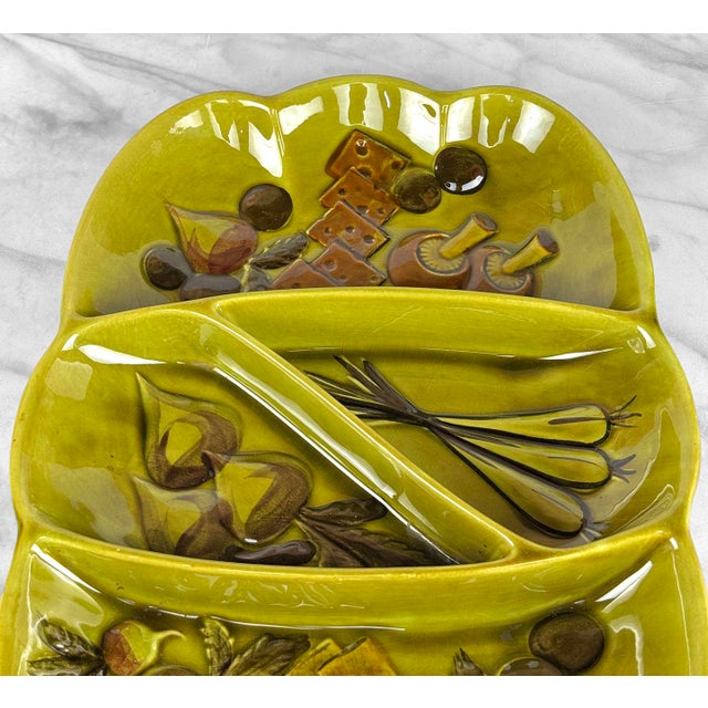 Mid-Century California Pottery Avocado Green Divided Serving Tray For Sale - Image 6 of 8