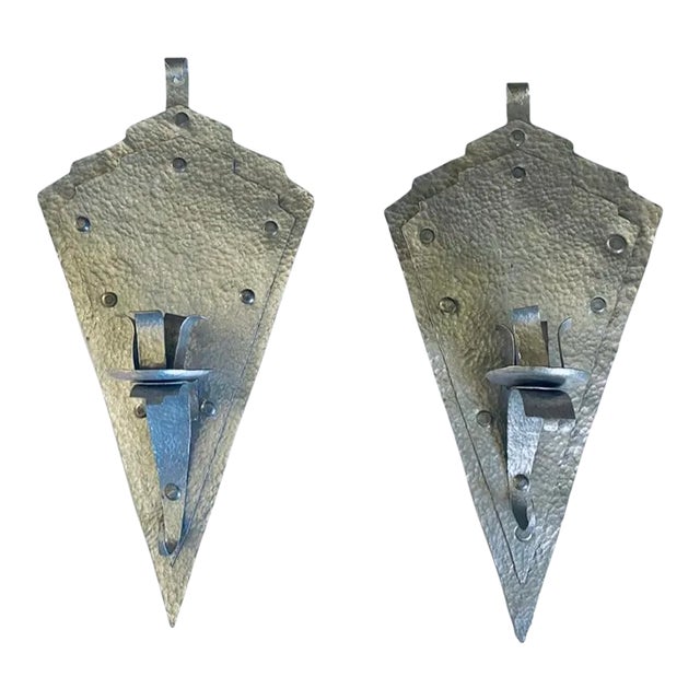 Pair of Vintage Hand Forged Tin Candle Sconces Circa 1990’s For Sale