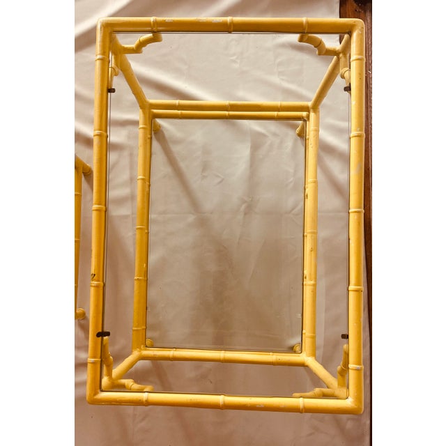 Metal Pair of Vintage Meadowcraft Palm Beach Style Faux Bamboo Side Tables in a Custom Canary Yellow For Sale - Image 7 of 9