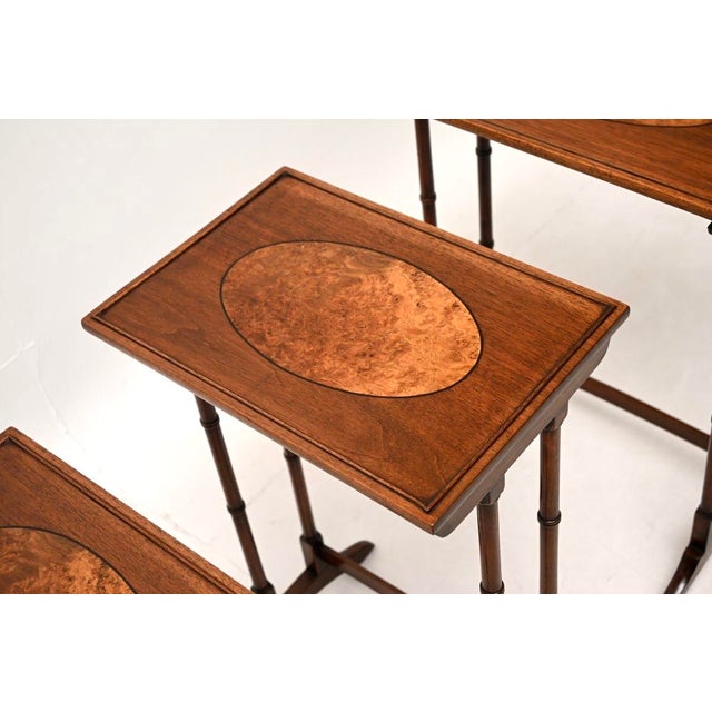 Brown Antique Edwardian Walnut Nesting Tables, 1900, Set of 3 For Sale - Image 8 of 10
