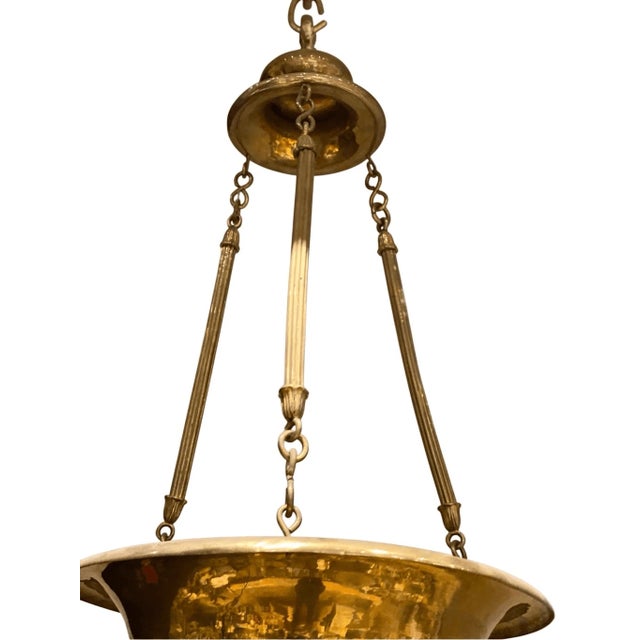 Antique French Solid Brass Sanctuary Light /Pendant Chandelier Angel Cherab For Sale - Image 4 of 8