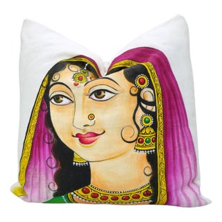 Fabdivine Pure White Linen Handmade Block Print Decor Throw Pillow Cover 15x15 Inches - Rani For Sale
