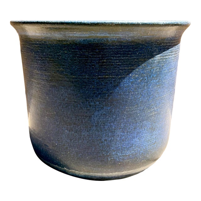 Rare Mid Century Modern Blue Speckled Gainey Planter Pot W Damage Vintage MCM For Sale
