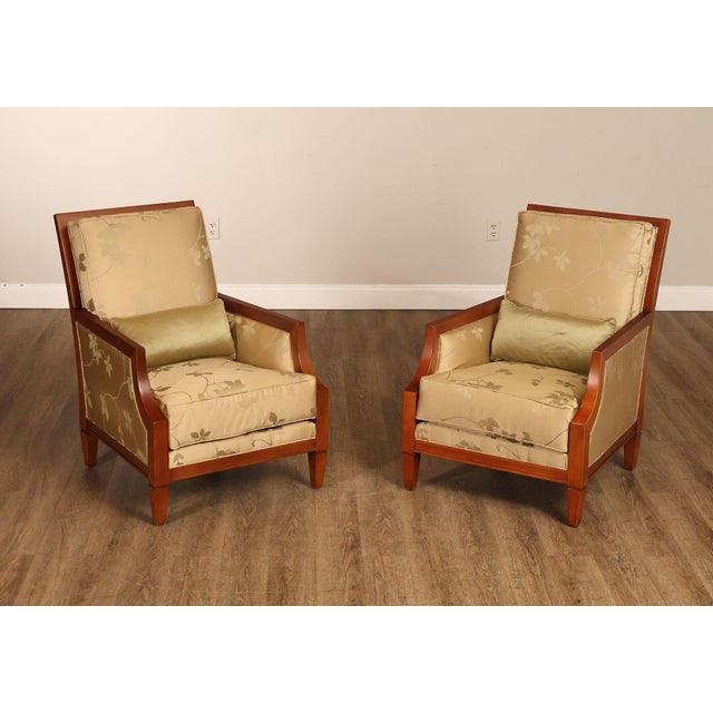 High Quality American Made Pair of Custom Upholstered Wood Frame Occasional Chairs