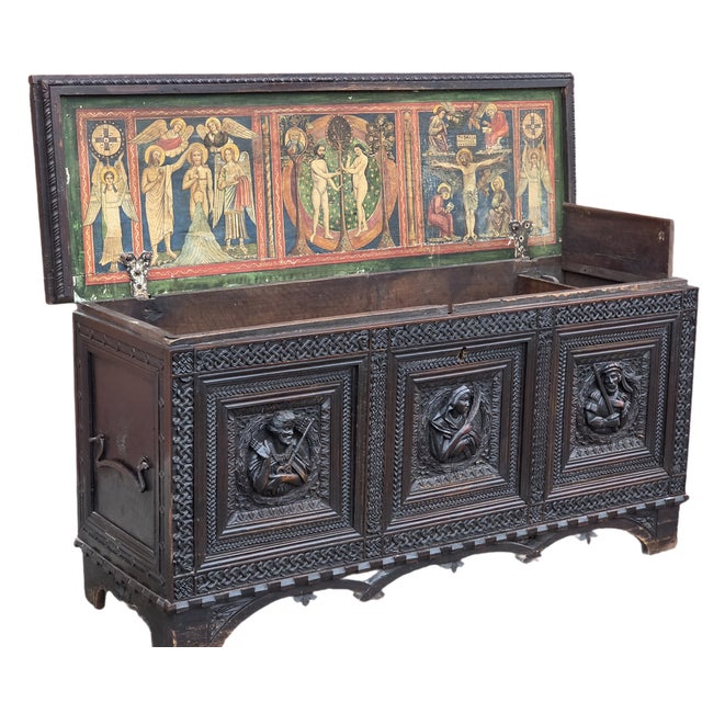 Neo-Medieval Hand-Carved Walnut Chest with Christian Iconography, 19th Century For Sale - Image 15 of 16