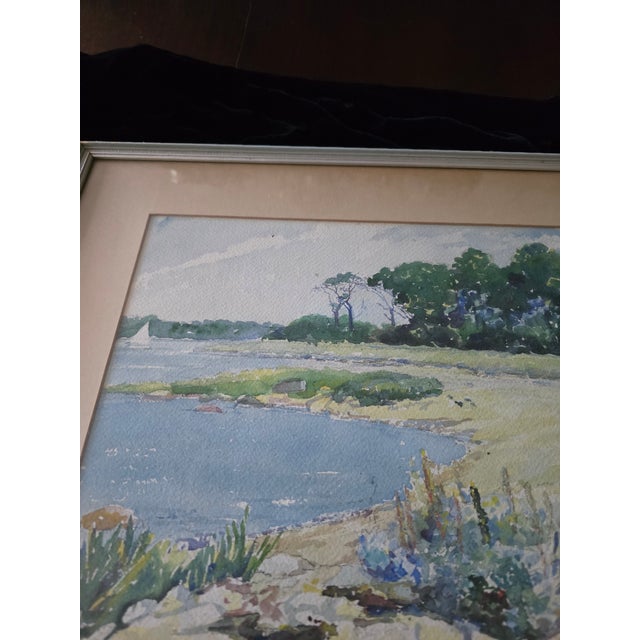 Vintage Mid Century Signed Impressionist Wc Painting Beach For Sale - Image 9 of 9