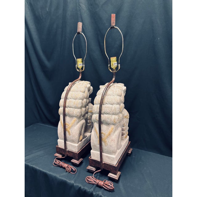 1980s Vintage Chinese Foo Dog Lamps - a Pair For Sale In West Palm - Image 6 of 7