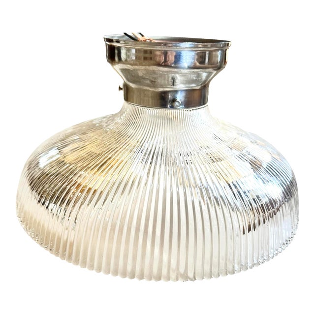1930s Pagoda Holophane Glass on Original Old Chrome Holder For Sale