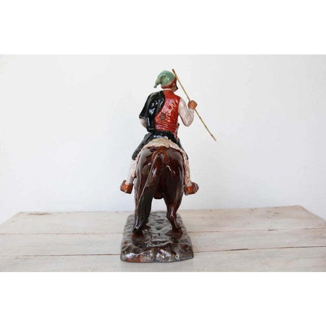 Brown Vintage Bordallo Pinheiro Palissy Ware, Earthenware, Majolica Horseman Figurine For Sale - Image 8 of 13