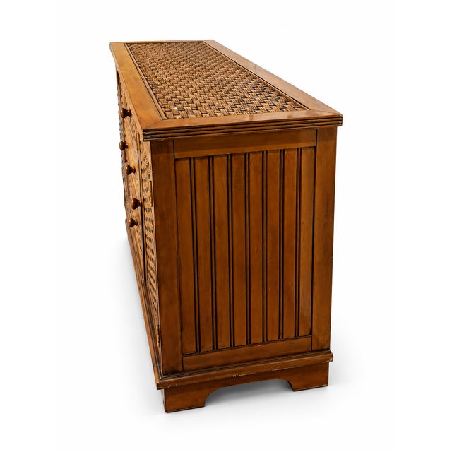 1980s 1980s Vintage Woven Rattan and Wood Credenza Sideboard For Sale - Image 5 of 11