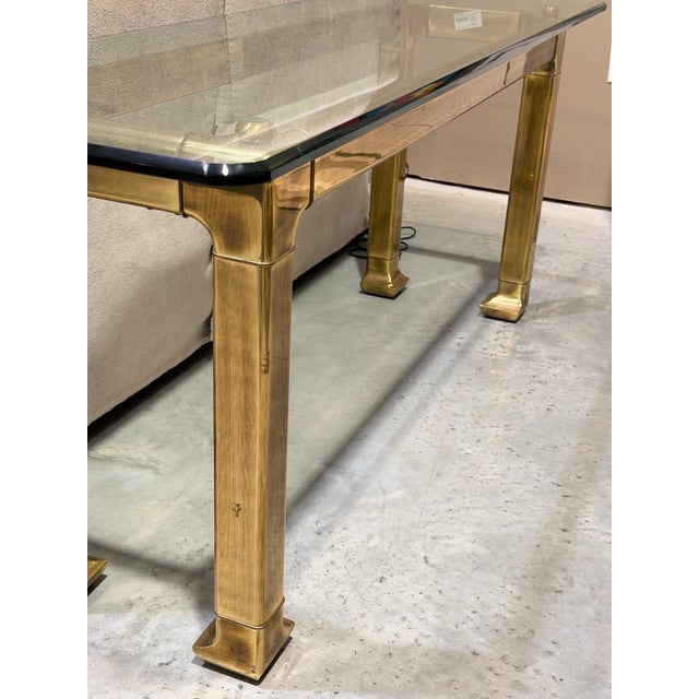 Glass Vintage Mastercraft Attributed Mid-Century Modern Brass and Glass Rectangular Console Table For Sale - Image 7 of 8