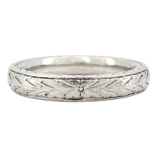 Vintage Heavy Engraved Platinum Band, Wedding Ring, Size 5.75 For Sale