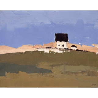 Irish House on Green II by Sandra Pratt | Oil on panel of a white house on a green landscape For Sale