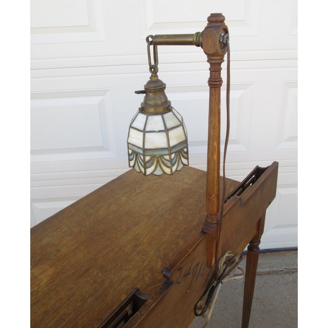 Vintage Writing Desk Table With Attached Tiffany Style Lamp For Sale - Image 14 of 15