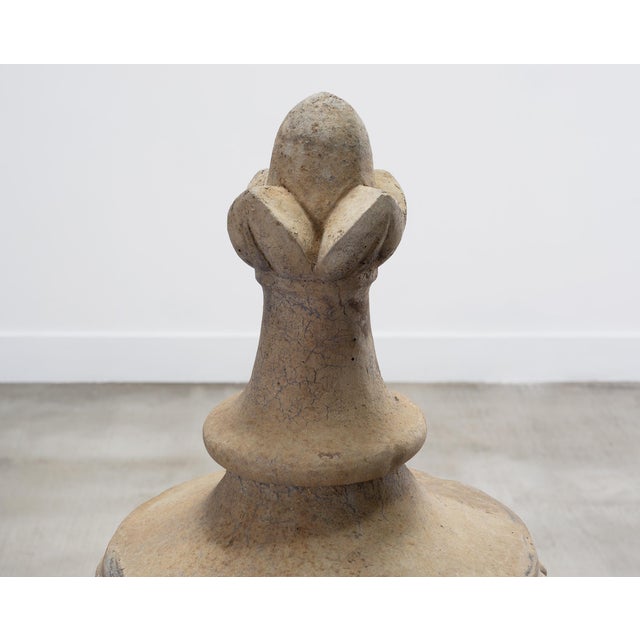 Neoclassical Cast Stone Garden Finial on Pedestal 44 Inch For Sale - Image 12 of 18
