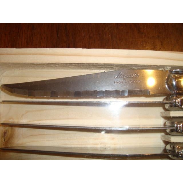 2020s Set of 6 French Jean Dubost Laguiole Stainless Steel Steak Knives For Sale - Image 5 of 9