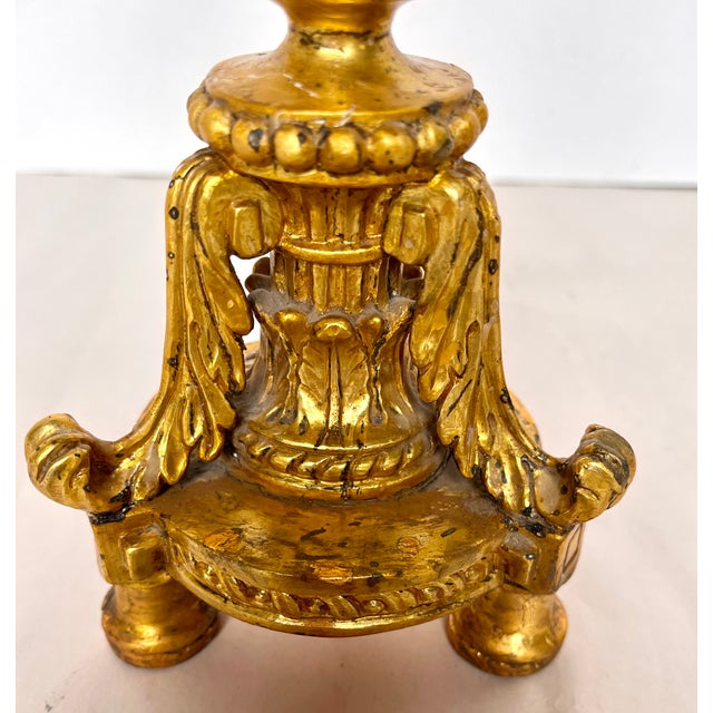Antique Early 1900s Gilded Wood Ornate Candle Holders - A Pair For Sale In Dallas - Image 6 of 15