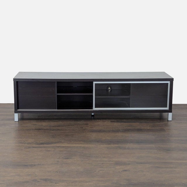 Modern Media Console With Glass Sliding Door For Sale - Image 3 of 10
