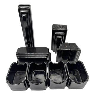 1981 Neo Art Deco Black Bowl, Vase, Shaker, Butter Dish, Kitchen Table Set of 9 For Sale