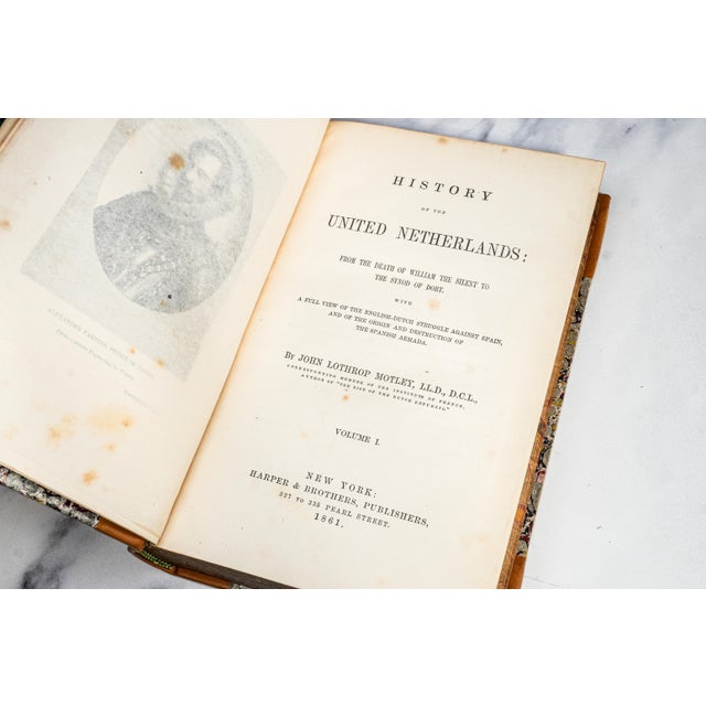 Animal Skin Wonderful Complete 4 Volume History of the Netherlands John Lothrop Motley Ornate Antique Leather Spine Books Home Office Decor For Sale - Image 7 of 11