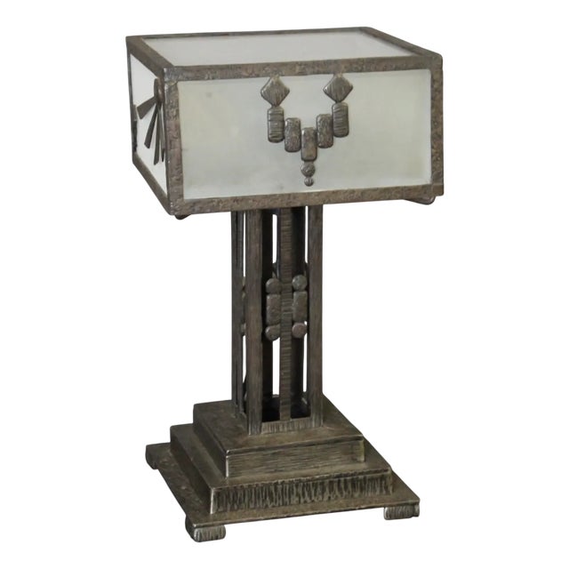 Art Deco Wrought Iron Lamp, 1930 For Sale