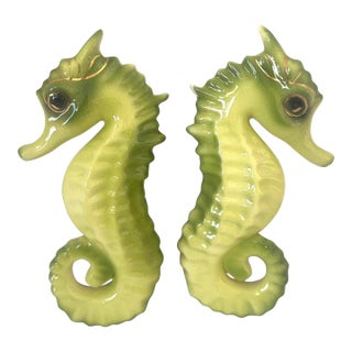 Vintage Pair of MCM Ceramic Sea Horse Wall Scones For Sale