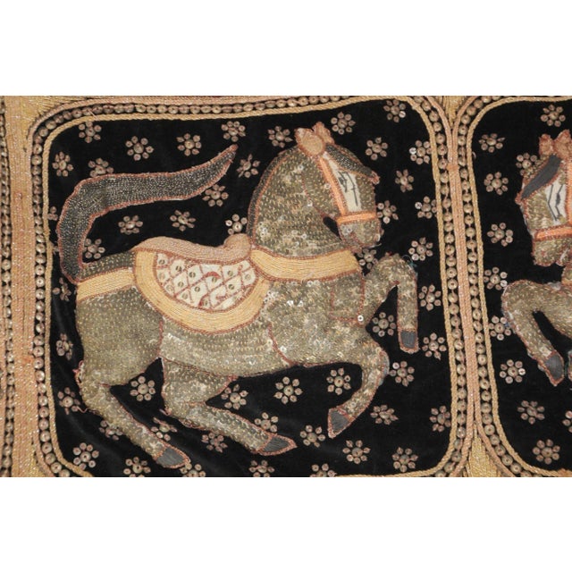 Vintage Burmese Kalaga Tapestry Pillow Cover Warrior and Horses 1950s For Sale - Image 9 of 13