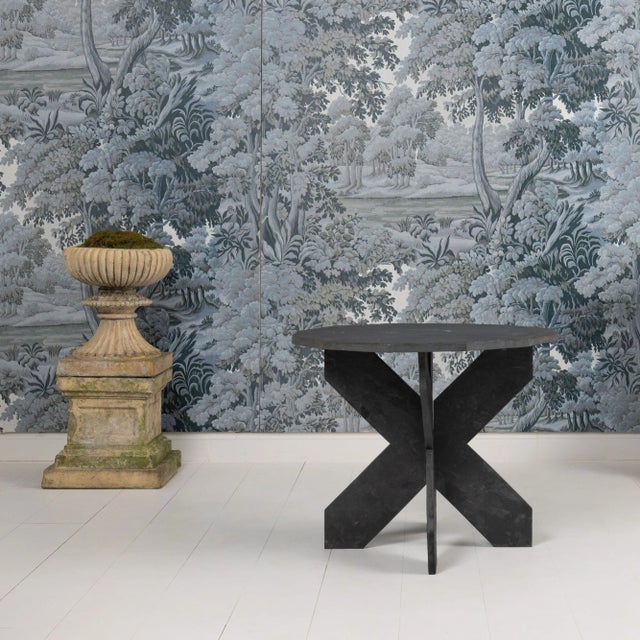 A beautiful slate table from the Ardennes region of France with a twelve sided top. Found in Paris. Excellent patina....