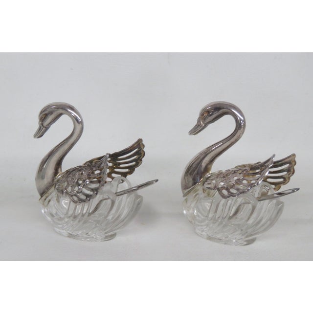 Italy Silver Plate Swan Salt Cellars With Crystal Body and Spoons 4639b For Sale - Image 11 of 13