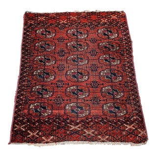19th Century Vintage Turkmen Tekke Rug With Geometric Medallions For Sale
