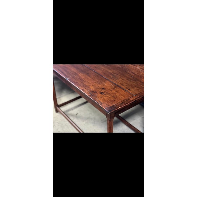 Cinnamon Antique Farm House Country Table Desk With 4 Stretcher Base and Side Drawer For Sale - Image 8 of 11