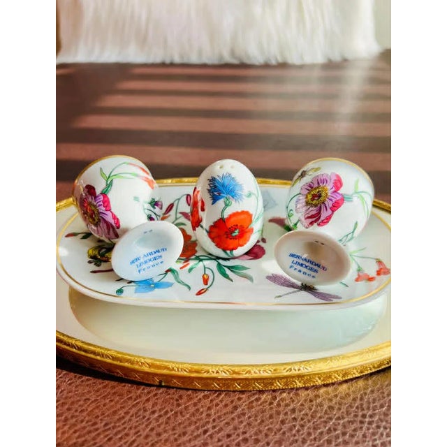 1980s 1980s Gucci Bernardaud Limoges Floral & Butterfly Print Porcelain Egg Cup and Salt Shaker Set, Made in France - 4 pcs For Sale - Image 5 of 10