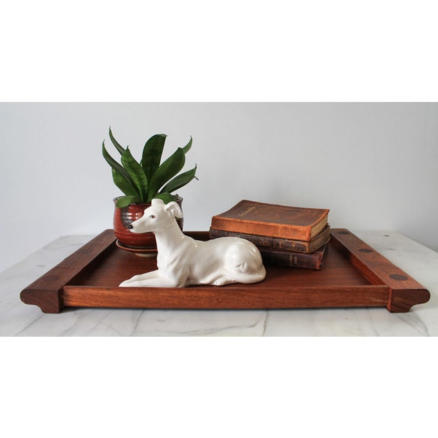 Vintage teak wood tray by B&M. Made in Thailand. Some light age wear. Pictured.