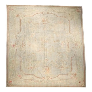 19th Century French Aubusson Rug, Handwoven Wool, Floral Design, 12x14 For Sale