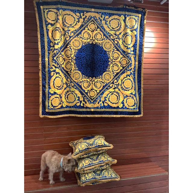 Custom Made Atelier Versace Blue Gold Baroque Velvet Throw For Sale - Image 9 of 12