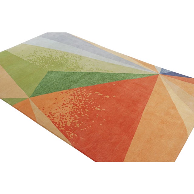 Rug & Kilim Rug & Kilim’s Mid Century Modern Style Geometric Multicolor Wool and Silk Custom Rug For Sale - Image 4 of 7