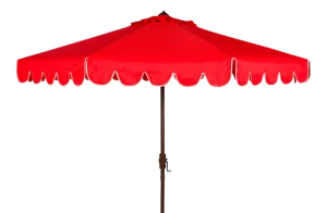 Single Scallop 9 Ft Crank Outdoor Push Button Tilt Umbrella in Red & White