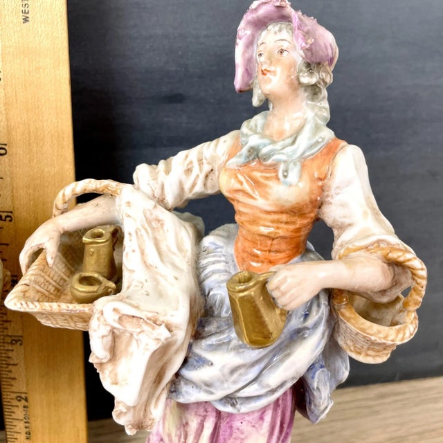 Early 20th Century Albert Stahl Furniture Mender and Hardware Woman - Travelling Peddler Figurines. Set of 2 For Sale - Image 9 of 13