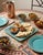 Teal Large Handmade South African Ceramic Platter – Teal and Ochre Slip-Dot Floral Square Plate For Sale - Image 8 of 11