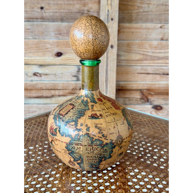 Vintage Florentia Italian Leather Wrapped World Map Liquor Decanter For Sale - Image 12 of 12