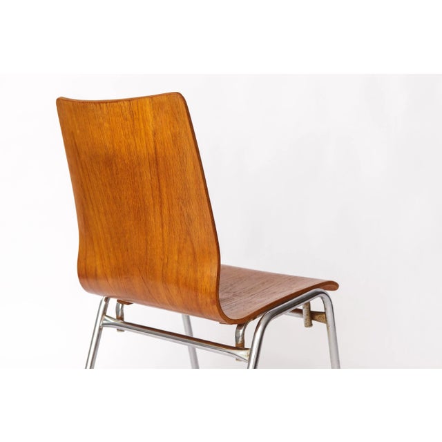 Vintage German Teak and Metal Stacking Chair, 1970s For Sale - Image 3 of 9