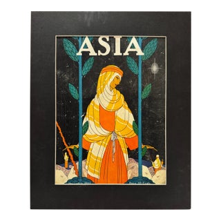 1925 Original Asia Magazine Cover, December, Art Deco, Matted For Sale