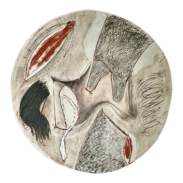 1982 Patrick Loughran Signed Postmodern Ceramic Wall Sculpture Charger For Sale