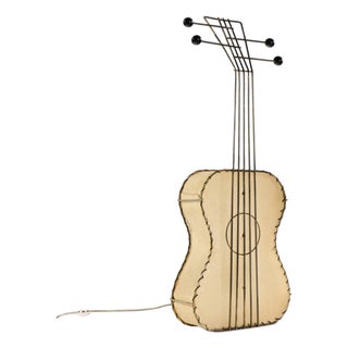 Mid 20th Century Frederick Weinberg Mid Century Black Wire and Parchment Guitar Lamp For Sale