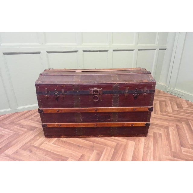 Polished Oak and Canvas Dome Top Chest For Sale - Image 4 of 8