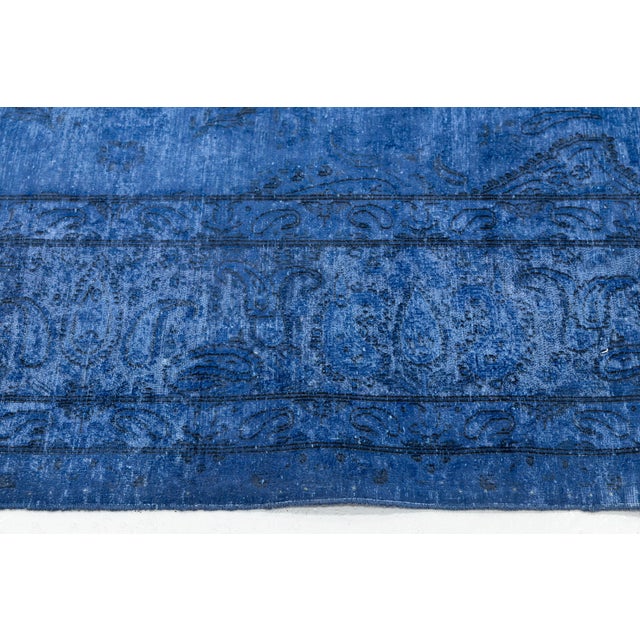 1940s 10x13 Vintage Overdyed Persian Wool Rug - Electric Blue Medallion Hand-Knotted For Sale - Image 5 of 10