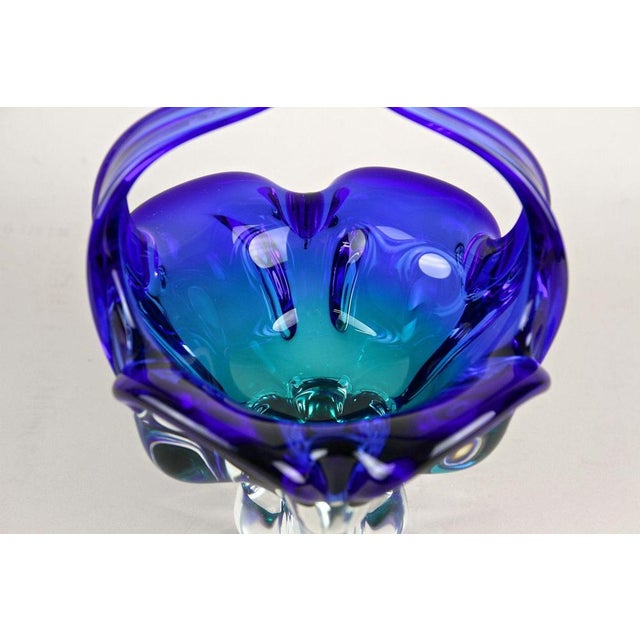 Mid-Century Blue Murano Glass Basket with Curved Handles, Italy, 1960 For Sale - Image 6 of 18