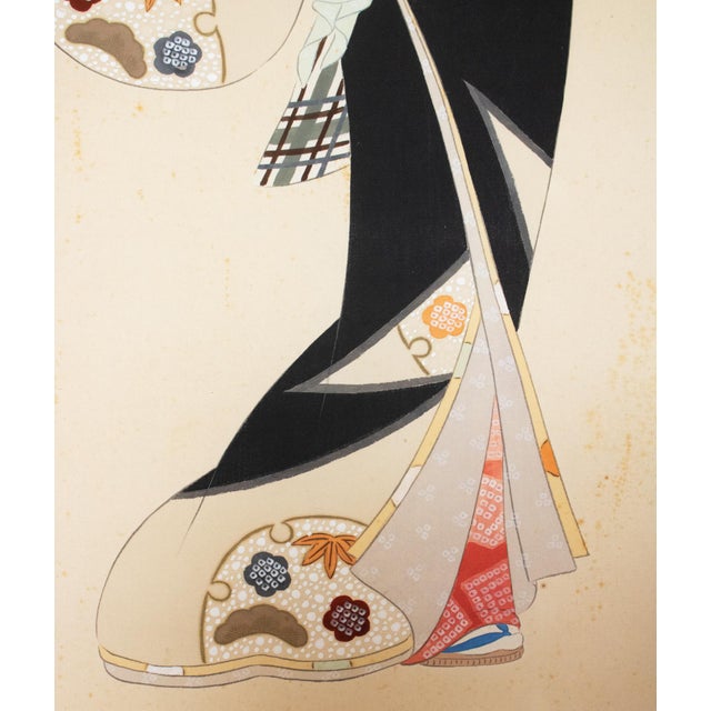 "Beauty With a Puppet" by Getsudo, Showa Era Japanese Silk Scroll Painting For Sale In Dallas - Image 6 of 18