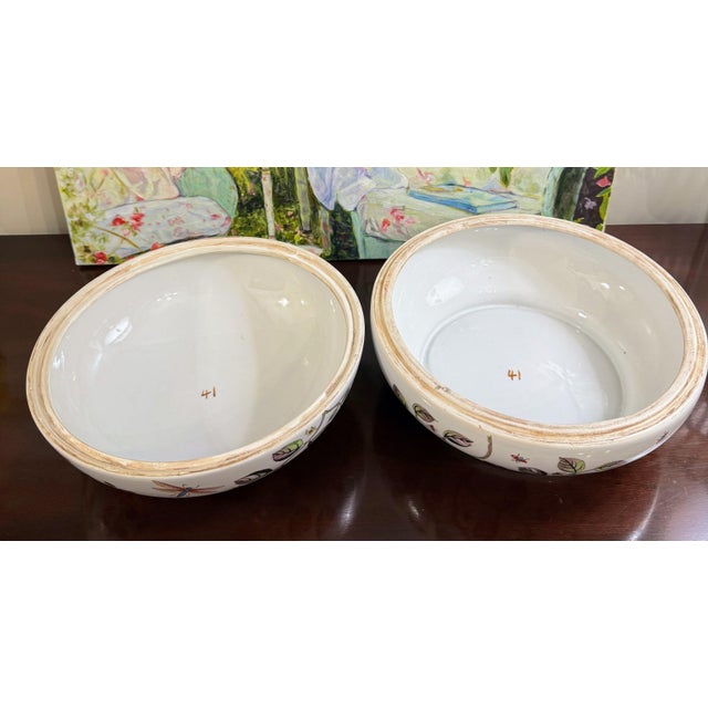 White Large Chinoiserie Porcelain Lidded Box Centerpiece With Butterflies Dragonflies and Floral Design For Sale - Image 8 of 9