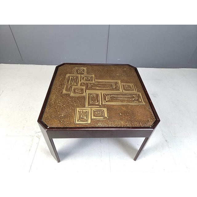 Brutalist Vintage Etched Brass Side Table, 1970s For Sale - Image 3 of 11